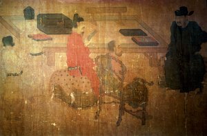 Tres hombres bien leídos de Lieou-Li Tang en conversación de after Zhou Wenju